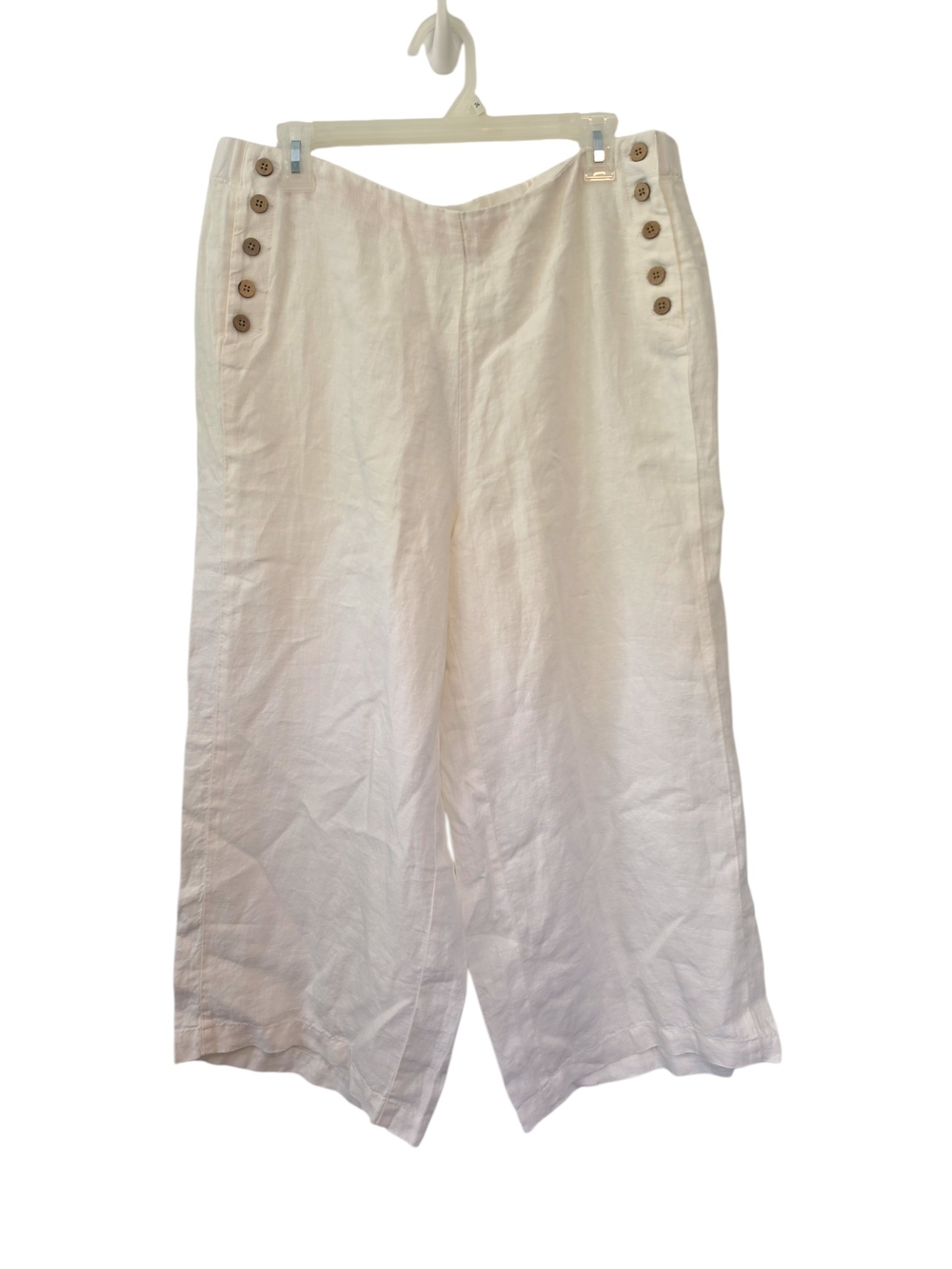 J. Jill White Linen Wide-Leg Button Cropped Pants Size XL NWT